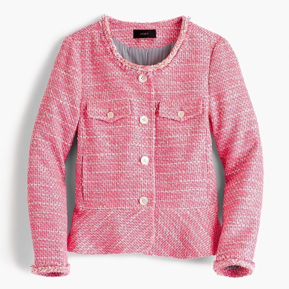 💜 J. Crew Hot Pink Tweed Blazer w/ Peplum Ruffle